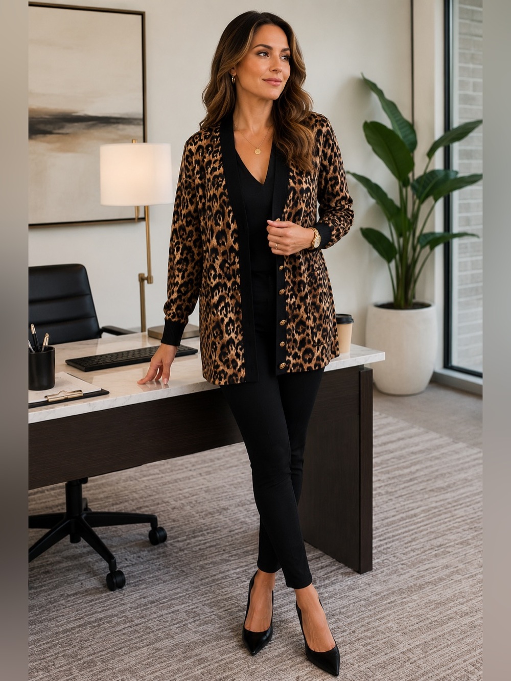 Tory Burch Leopard Print Cardigan Gold Logo Buttons Size M